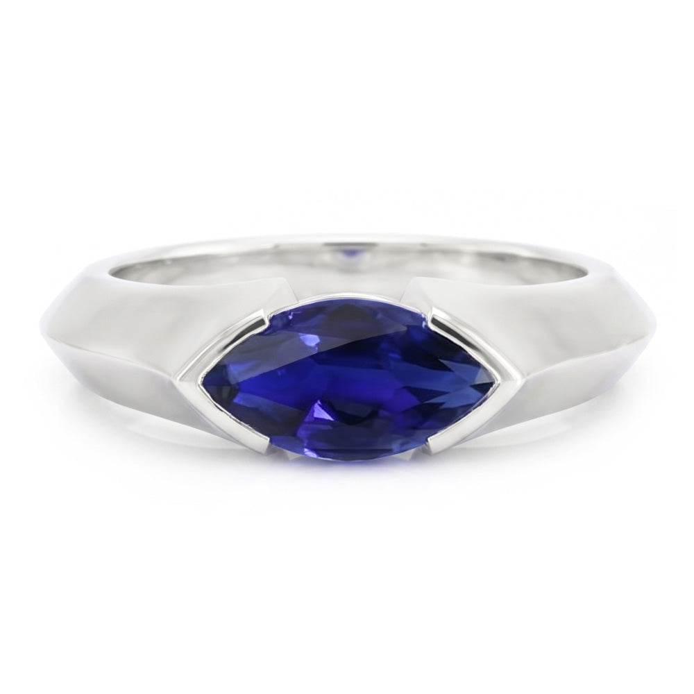 Natural Real ( Not Lab Grown )  White Gold Solitaire Ring Bar Set Marquise Ceylon Sapphire 1 Carats