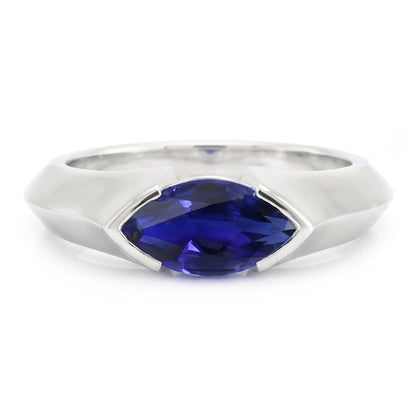 Natural Real ( Not Lab Grown )  White Gold Solitaire Ring Bar Set Marquise Ceylon Sapphire 1 Carats