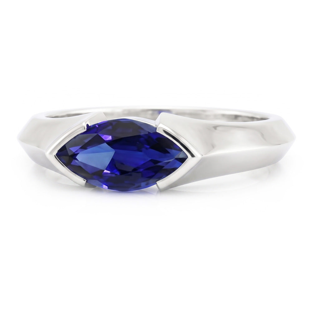 Natural Real ( Not Lab Grown )  White Gold Solitaire Ring Bar Set Marquise Ceylon Sapphire 1 Carats