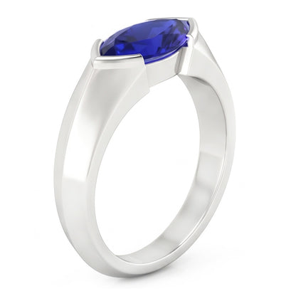 Natural Real ( Not Lab Grown )  White Gold Solitaire Ring Bar Set Marquise Ceylon Sapphire 1 Carats