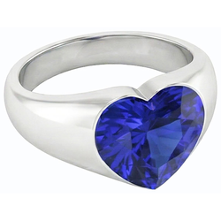 Natural Real White Gold Solitaire Ring Bezel Set Heart Srilanka Sapphire 3 Carats