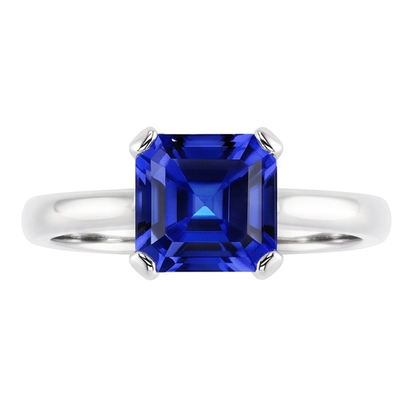Natural Real ( Not Lab Grown )  White Gold Solitaire Ring Blue Sapphire Asscher Cut 2 Carats