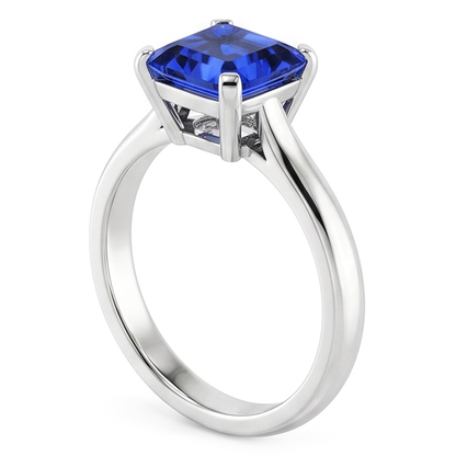 Natural Real ( Not Lab Grown )  White Gold Solitaire Ring Blue Sapphire Asscher Cut 2 Carats