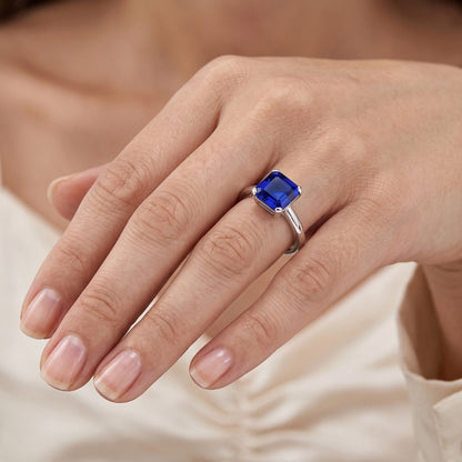 Natural Real ( Not Lab Grown )  White Gold Solitaire Ring Blue Sapphire Asscher Cut 2 Carats