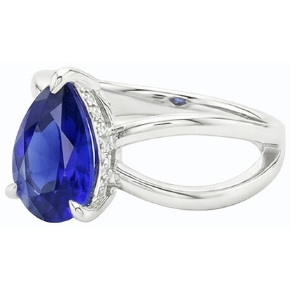Natural Real ( Not Lab Grown )  White Gold Solitaire Ring Ceylon Sapphire 2.50 Carats Split Shank