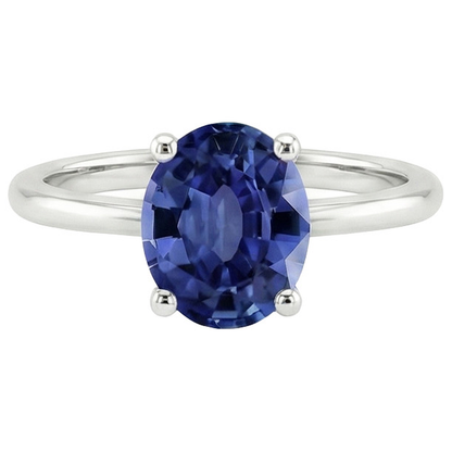Natural Real ( Not Lab Grown )  White Gold Solitaire Ring Jewelry Oval Ceylon Sapphire 2 Carats