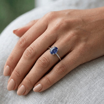 Natural Real ( Not Lab Grown )  White Gold Solitaire Ring Jewelry Oval Ceylon Sapphire 2 Carats