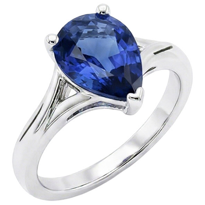 Natural Real ( Not Lab Grown )  White Gold Solitaire Ring Pear Sri Lankan Sapphire 3 Carats