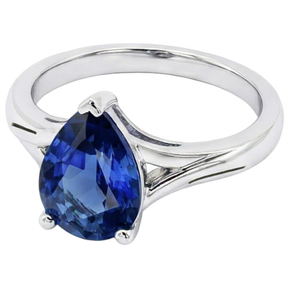 Natural Real ( Not Lab Grown )  White Gold Solitaire Ring Pear Sri Lankan Sapphire 3 Carats