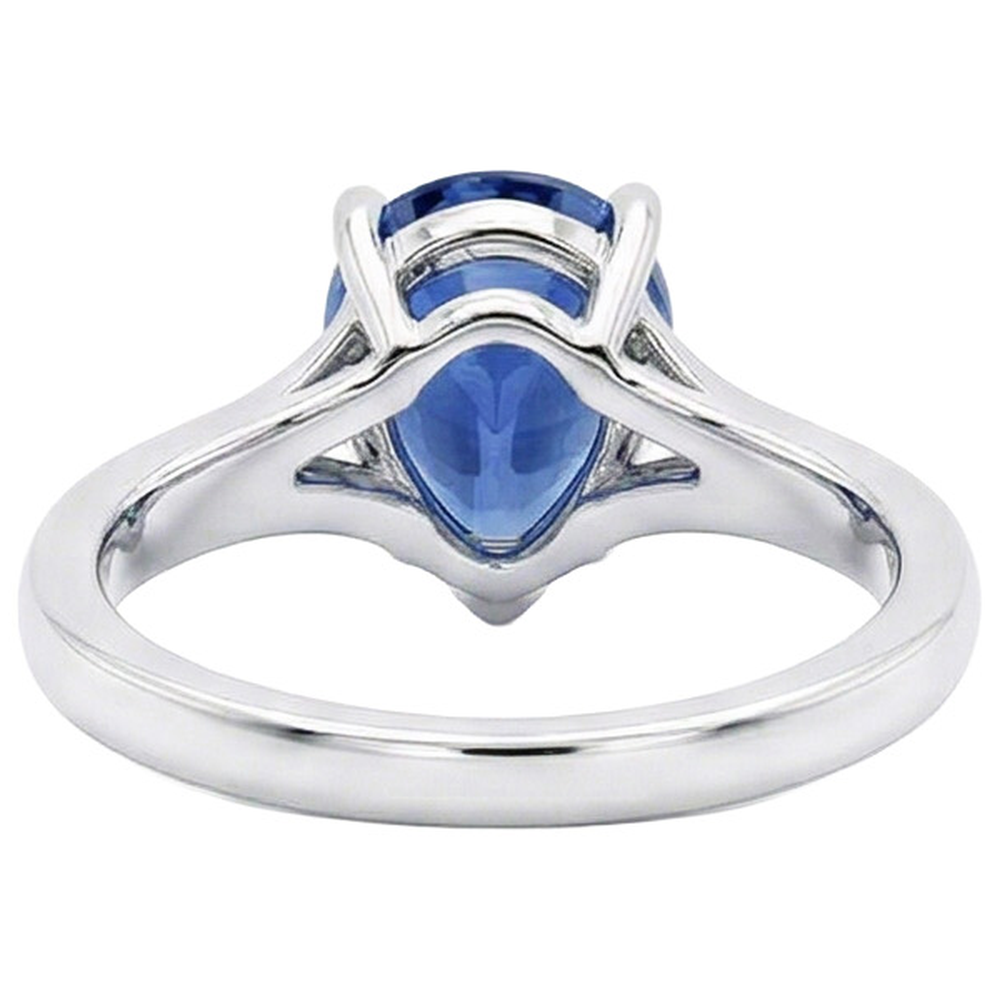Natural Real ( Not Lab Grown )  White Gold Solitaire Ring Pear Sri Lankan Sapphire 3 Carats