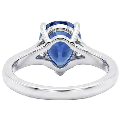 Natural Real ( Not Lab Grown )  White Gold Solitaire Ring Pear Sri Lankan Sapphire 3 Carats