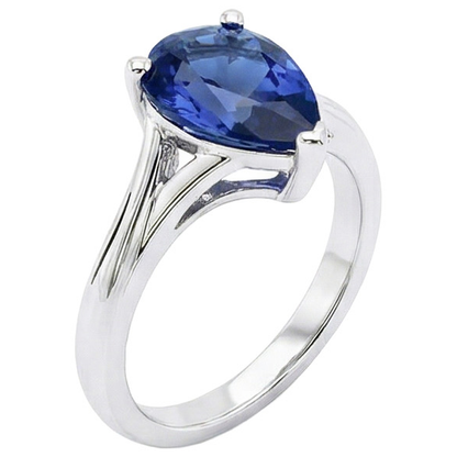 Natural Real ( Not Lab Grown )  White Gold Solitaire Ring Pear Sri Lankan Sapphire 3 Carats