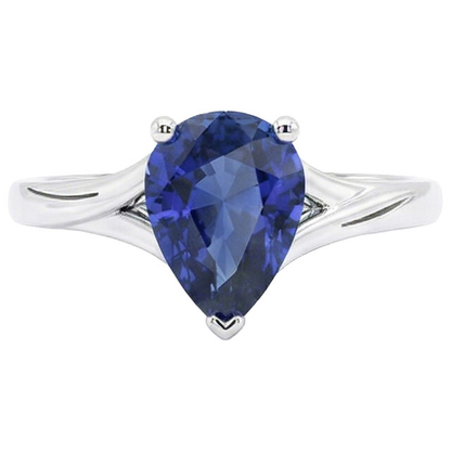 Natural Real ( Not Lab Grown )  White Gold Solitaire Ring Pear Sri Lankan Sapphire 3 Carats