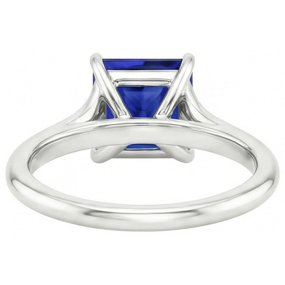 Natural Real ( Not Lab Grown )  White Gold Solitaire Ring Princess Blue Sapphire Split Shank 5 Carats