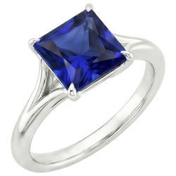 Natural Real ( Not Lab Grown )  White Gold Solitaire Ring Princess Blue Sapphire Split Shank 5 Carats