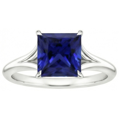 Natural Real ( Not Lab Grown )  White Gold Solitaire Ring Princess Blue Sapphire Split Shank 5 Carats