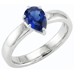Natural Real ( Not Lab Grown )  White Gold Solitaire Wedding Ring Pear SriLanka Sapphire 1 Carat