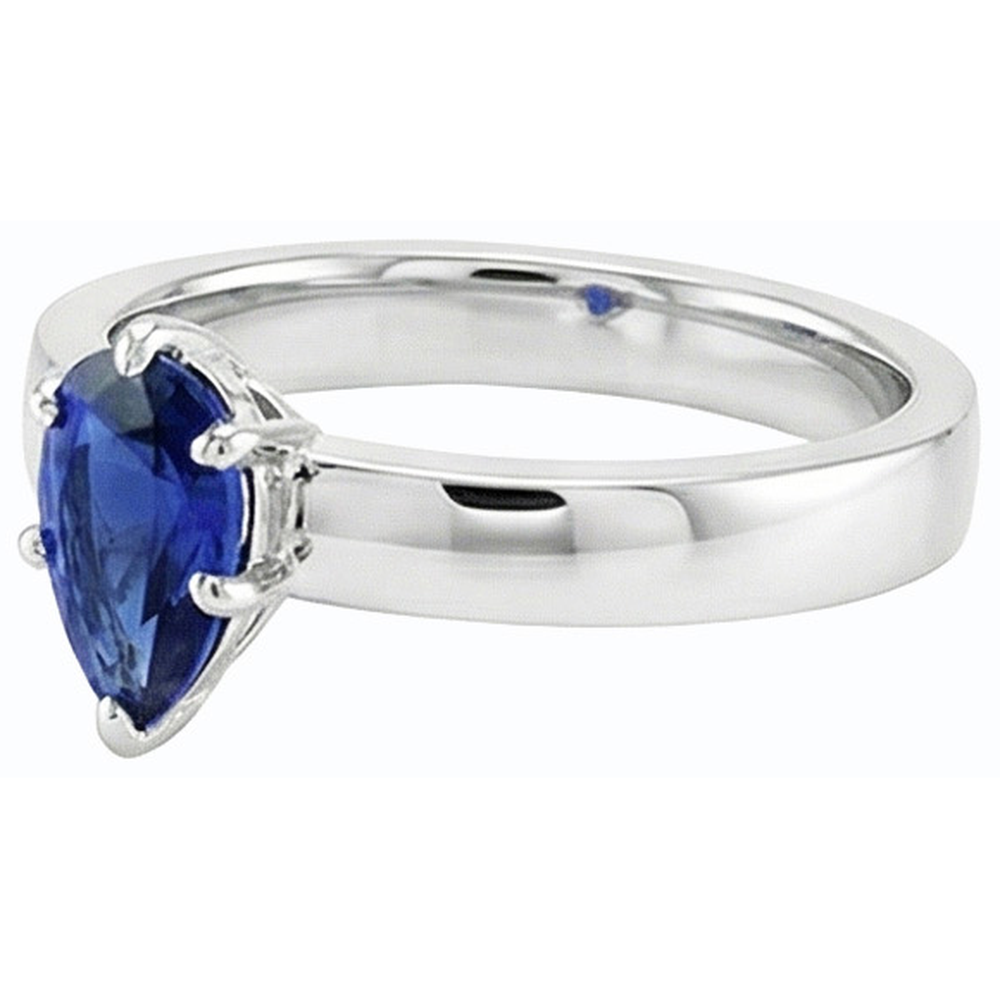 Natural Real ( Not Lab Grown )  White Gold Solitaire Wedding Ring Pear SriLanka Sapphire 1 Carat