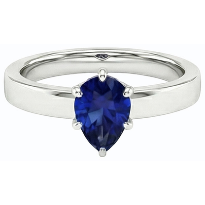 Natural Real ( Not Lab Grown )  White Gold Solitaire Wedding Ring Pear SriLanka Sapphire 1 Carat