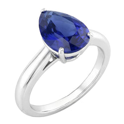 Natural Real ( Not Lab Grown )  White Gold Solitaire Women's Ring Pear Shape Blue Sapphire 1.50 Carats