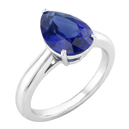 Natural Real ( Not Lab Grown )  White Gold Solitaire Women's Ring Pear Shape Blue Sapphire 1.50 Carats