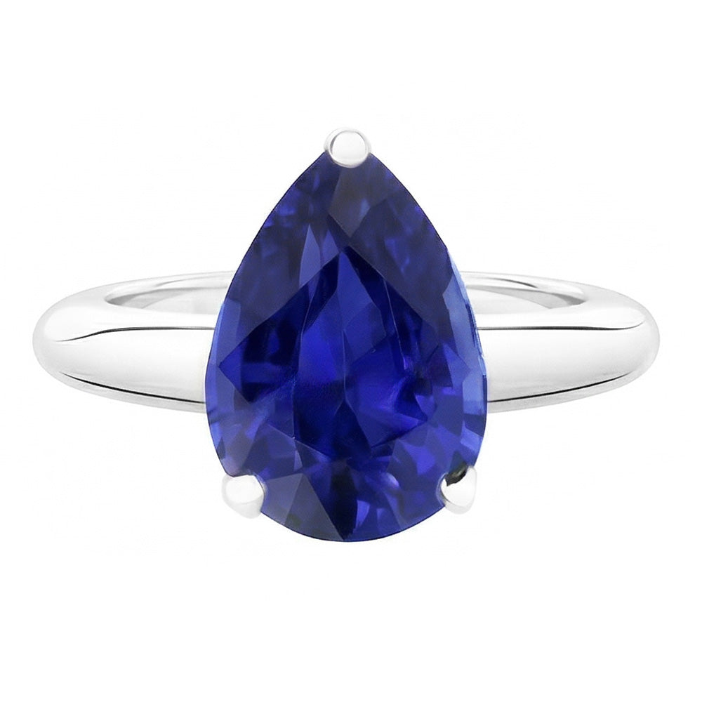 Natural Real ( Not Lab Grown )  White Gold Solitaire Women's Ring Pear Shape Blue Sapphire 1.50 Carats
