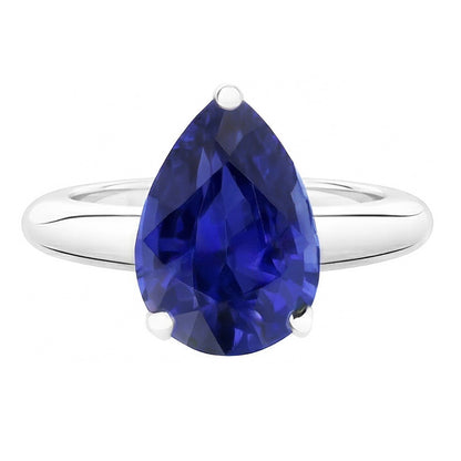 Natural Real ( Not Lab Grown )  White Gold Solitaire Women's Ring Pear Shape Blue Sapphire 1.50 Carats