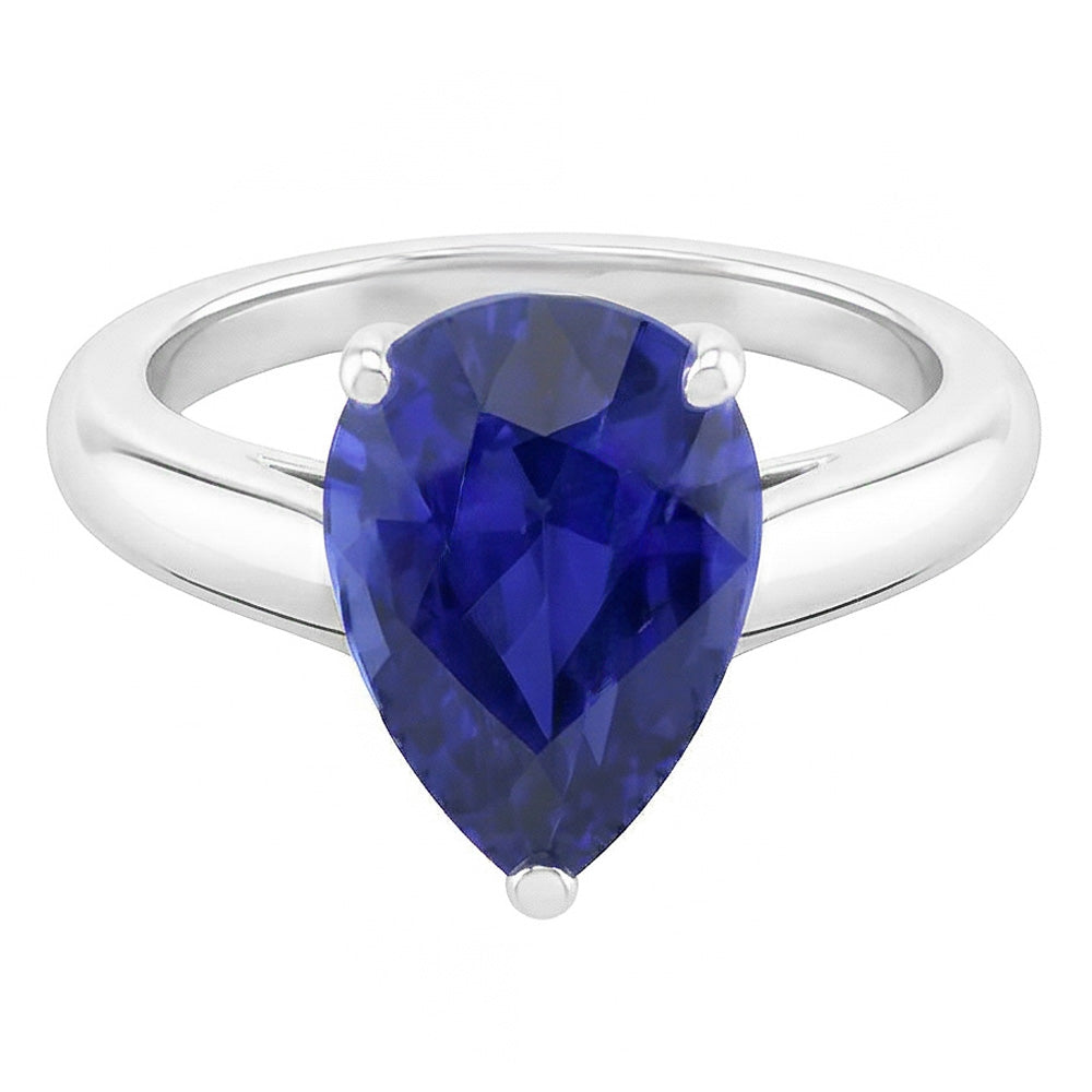 Natural Real ( Not Lab Grown )  White Gold Solitaire Women's Ring Pear Shape Blue Sapphire 1.50 Carats