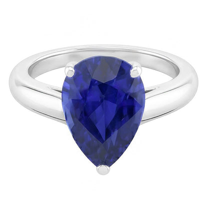 Natural Real ( Not Lab Grown )  White Gold Solitaire Women's Ring Pear Shape Blue Sapphire 1.50 Carats