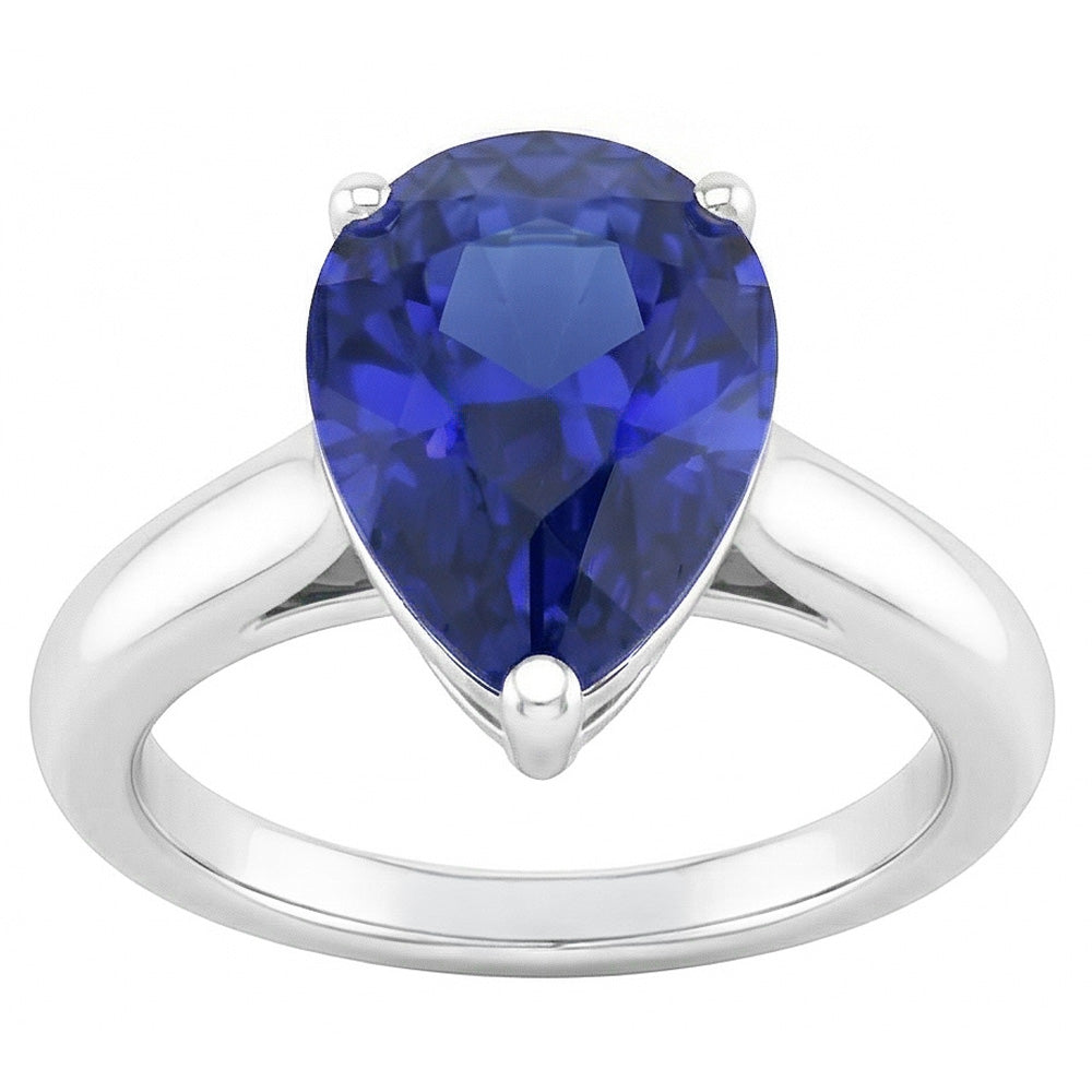 Natural Real ( Not Lab Grown )  White Gold Solitaire Women's Ring Pear Shape Blue Sapphire 1.50 Carats