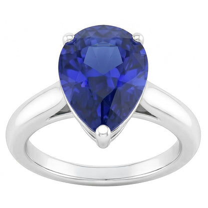 Natural Real ( Not Lab Grown )  White Gold Solitaire Women's Ring Pear Shape Blue Sapphire 1.50 Carats