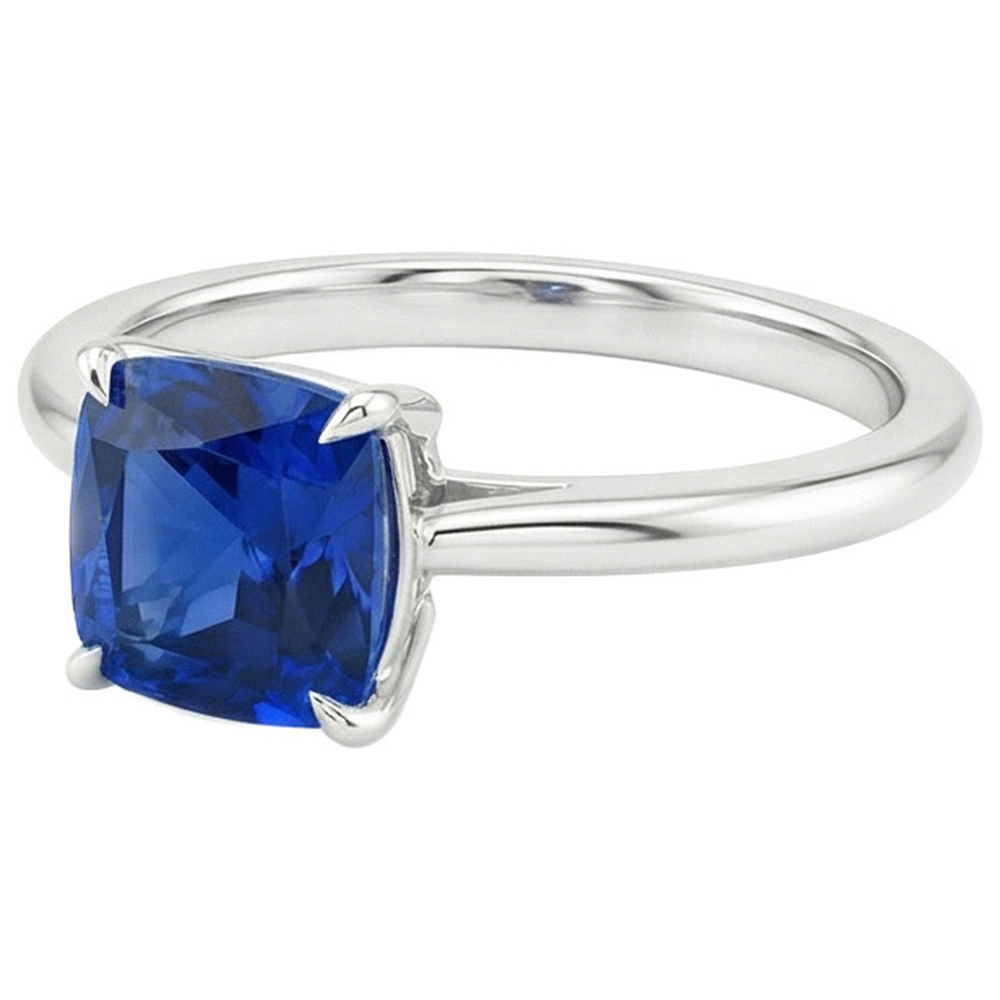 Natural Real ( Not Lab Grown )  Women Gemstone Ring Solitaire Sri Lankan Sapphire Cushion 2.25 Carats