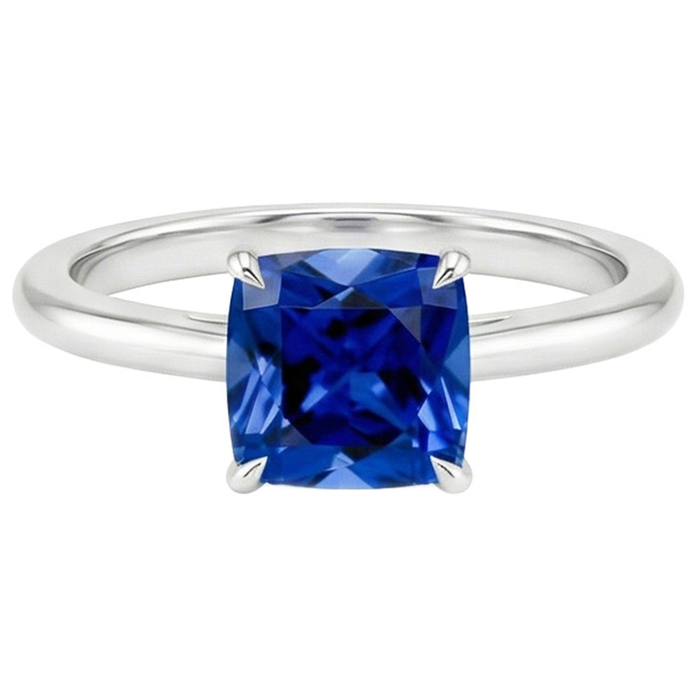 Natural Real ( Not Lab Grown )  Women Gemstone Ring Solitaire Sri Lankan Sapphire Cushion 2.25 Carats