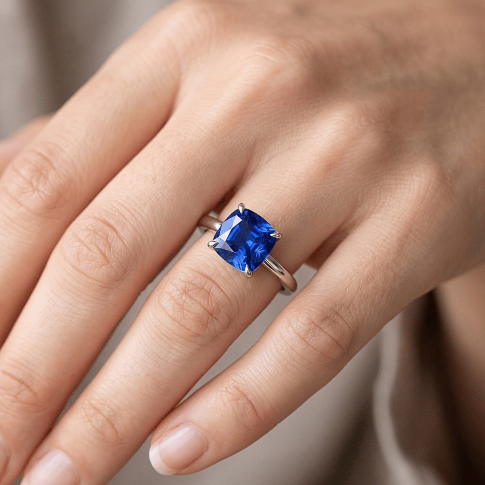 Natural Real ( Not Lab Grown )  Women Gemstone Ring Solitaire Sri Lankan Sapphire Cushion 2.25 Carats