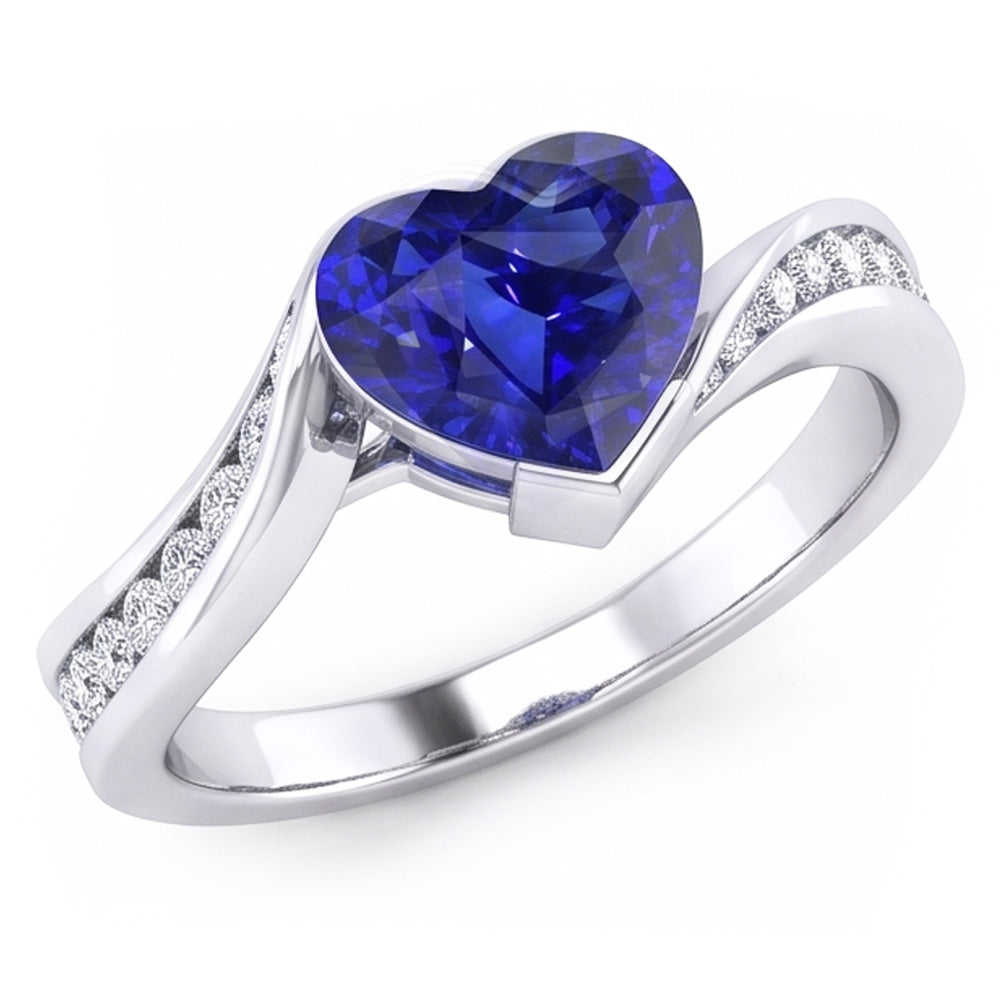 Natural Real ( Not Lab Grown )  Women Heart Gemstone Ceylon Sapphire Ring Tension Style 3 Carats