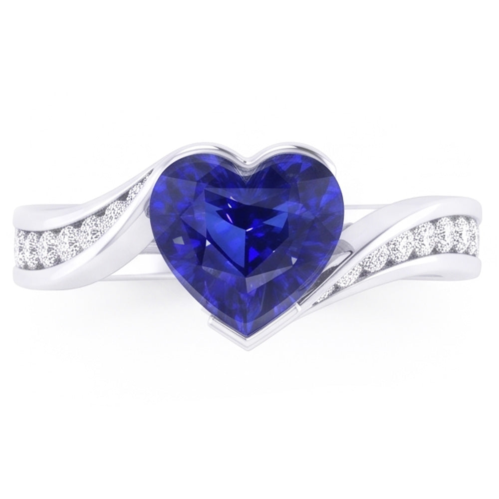 Natural Real ( Not Lab Grown )  Women Heart Gemstone Ceylon Sapphire Ring Tension Style 3 Carats