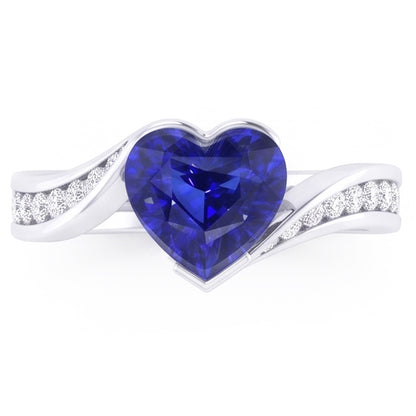 Natural Real ( Not Lab Grown )  Women Heart Gemstone Ceylon Sapphire Ring Tension Style 3 Carats