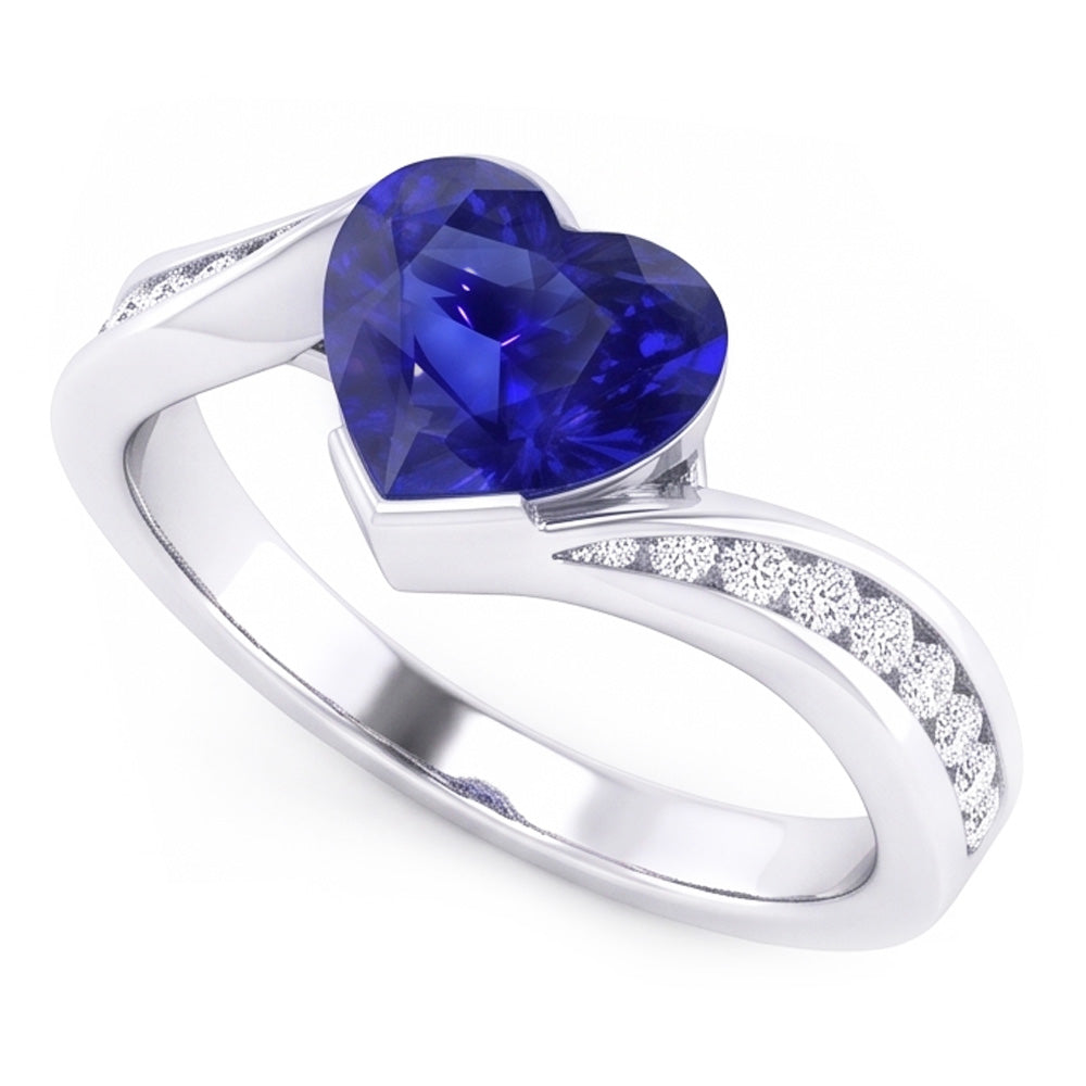 Natural Real ( Not Lab Grown )  Women Heart Gemstone Ceylon Sapphire Ring Tension Style 3 Carats