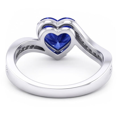 Natural Real ( Not Lab Grown )  Women Heart Gemstone Ceylon Sapphire Ring Tension Style 3 Carats