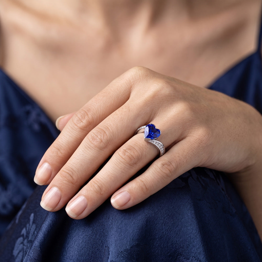 Natural Real ( Not Lab Grown )  Women Heart Gemstone Ceylon Sapphire Ring Tension Style 3 Carats