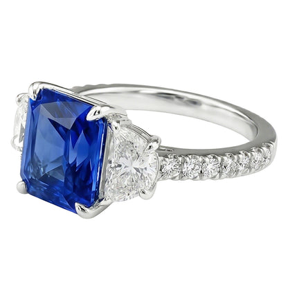 Natural Real ( Not Lab Grown )  Women Sapphire Ring Half Moon Round Accents 3 Stone Style 3.50 Carats