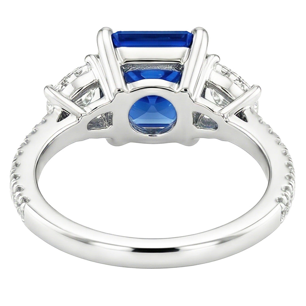 Natural Real ( Not Lab Grown )  Women Sapphire Ring Half Moon Round Accents 3 Stone Style 3.50 Carats
