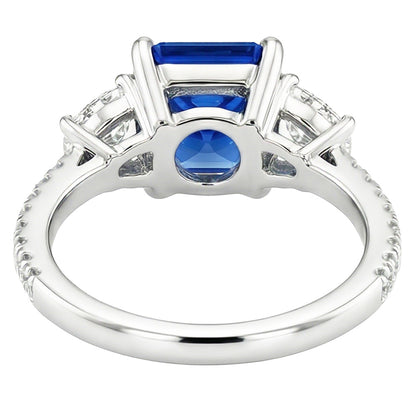 Natural Real ( Not Lab Grown )  Women Sapphire Ring Half Moon Round Accents 3 Stone Style 3.50 Carats