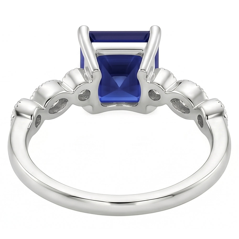 Natural Real ( Not Lab Grown )  Women Solitaire Blue Sapphire Ring With Accents Vintage Style 6 Carats
