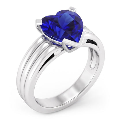 Natural Real ( Not Lab Grown )  Women Solitaire Heart Cut Ceylon Sapphire Ring Triple Shank 3 Carats