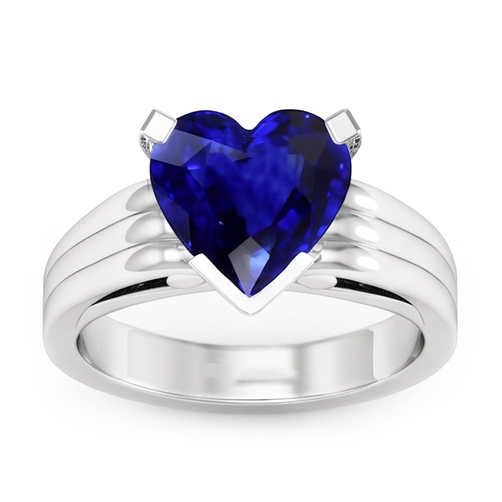 Natural Real ( Not Lab Grown )  Women Solitaire Heart Cut Ceylon Sapphire Ring Triple Shank 3 Carats