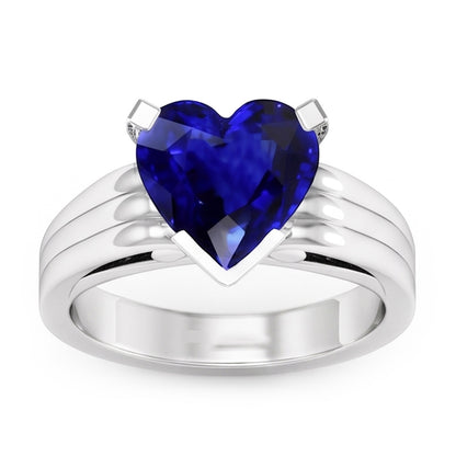 Natural Real ( Not Lab Grown )  Women Solitaire Heart Cut Ceylon Sapphire Ring Triple Shank 3 Carats