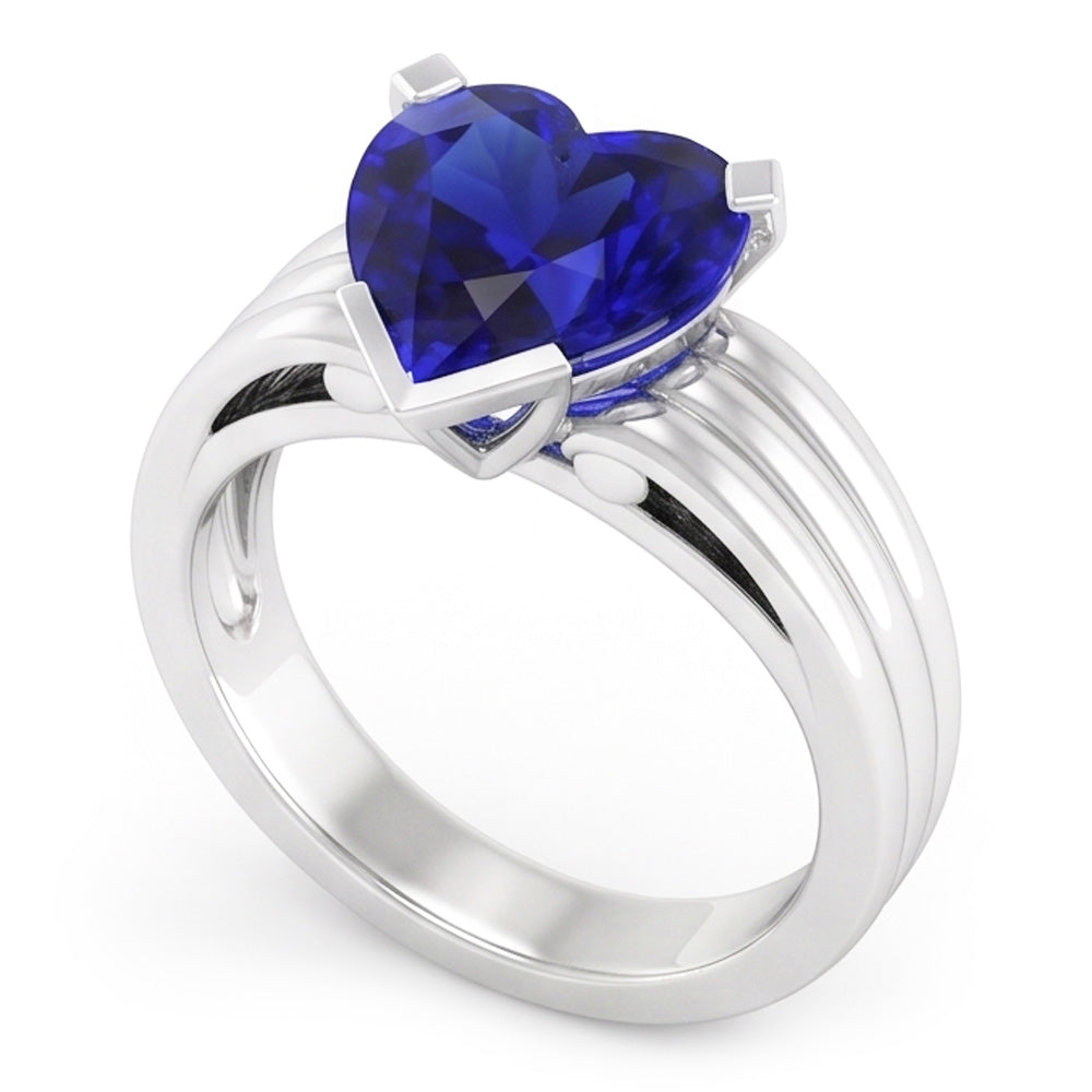 Natural Real ( Not Lab Grown )  Women Solitaire Heart Cut Ceylon Sapphire Ring Triple Shank 3 Carats