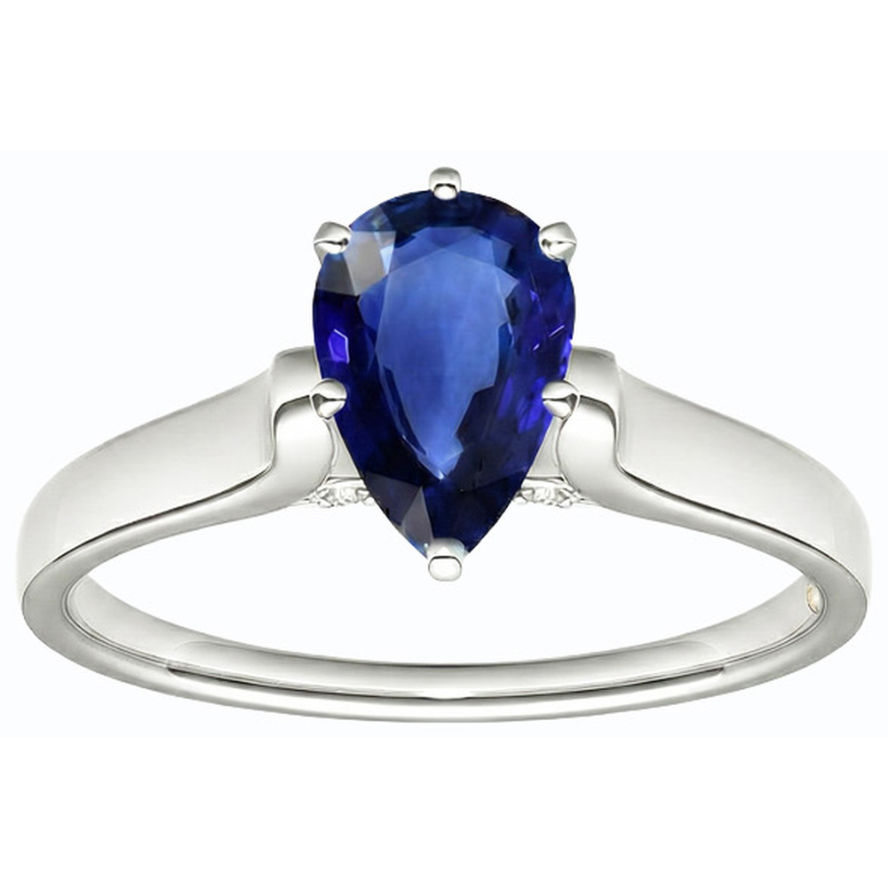 Natural Real ( Not Lab Grown )  Women Solitaire Pear Sri Lankan Sapphire Ring White Gold 2 Carats
