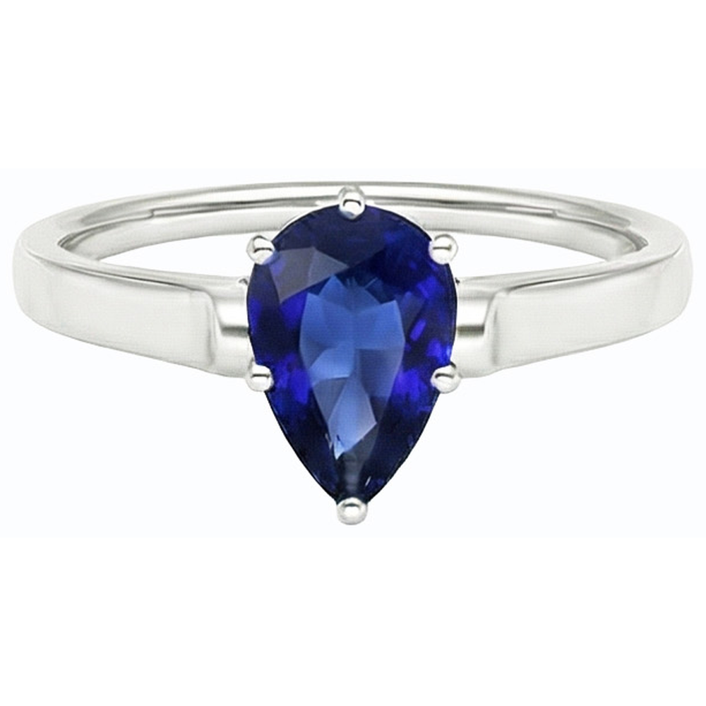 Natural Real ( Not Lab Grown )  Women Solitaire Pear Sri Lankan Sapphire Ring White Gold 2 Carats